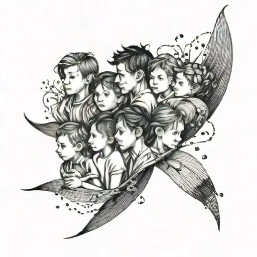 Line Art Tattoo Expressing Family With Eight Kids Names