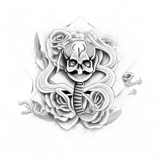 Snake Skeleton And Live Snake