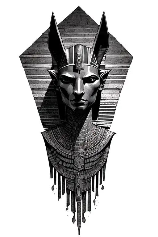Anubis Full Body With A Small Pyramid On The Background