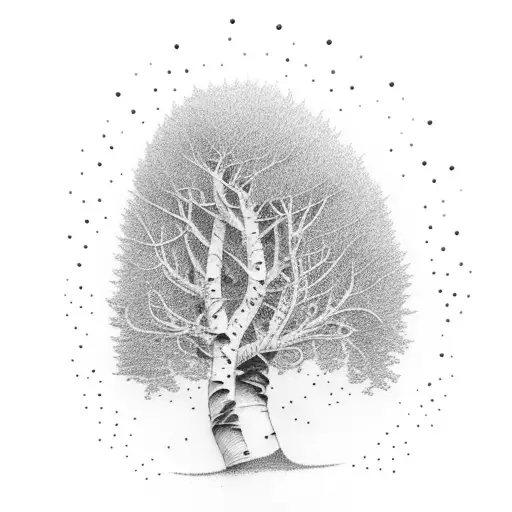A Majestic Aspen Tree With Delicate Dotwork Details Representing New Growth