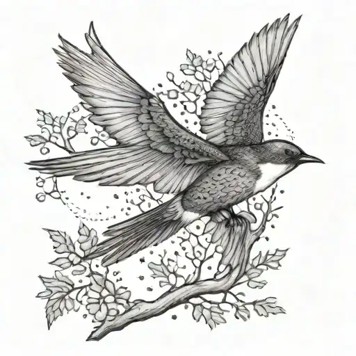 Two Swallows In Flight Around An Oak Tree