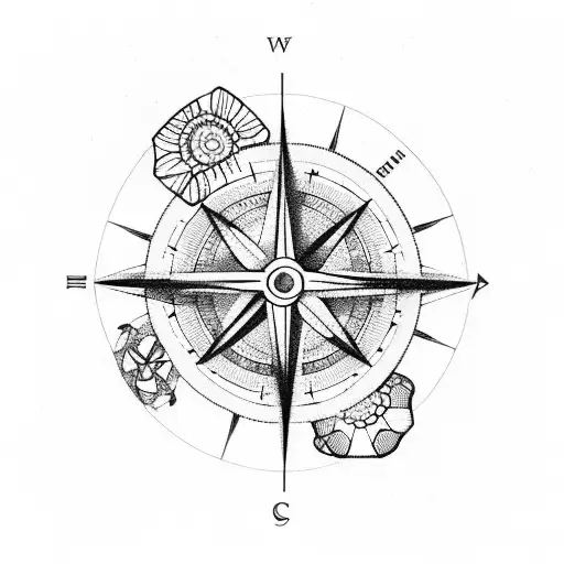 Geometric Compass With Microrealism Flowers