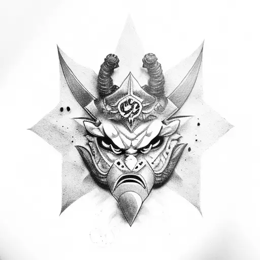 Oni Mask With Sword Trough It And Sharingan Eye