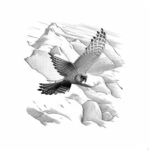 A Kestrel Soaring Through The Sky Above A Rugged Mountain Range