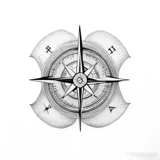 A Minimalist Tattoo Of A Compass With Elements Incorporated Into The Design