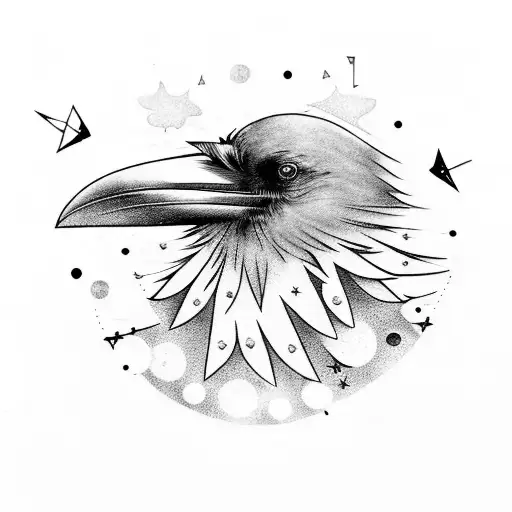 A Raven Perched On A Bass Guitar With Stars And Constellations In The Background