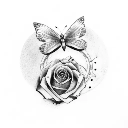 Wing Rose Pocket Watch And Butterfly