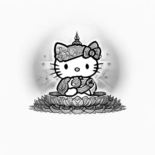 Hello Kitty As Buddha Sitting Meditating