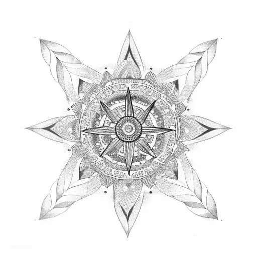 A Mesmerizing Pattern Of Interconnected Flowers And Compass Symbols