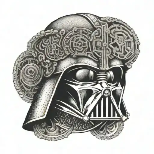 An Intricate Dotwork Pattern Featuring The Rebel Alliance Symbol And Darth Vader's Helmet