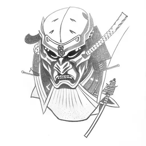 Samurai With Oni Mask And Two Katanas Glowing Red