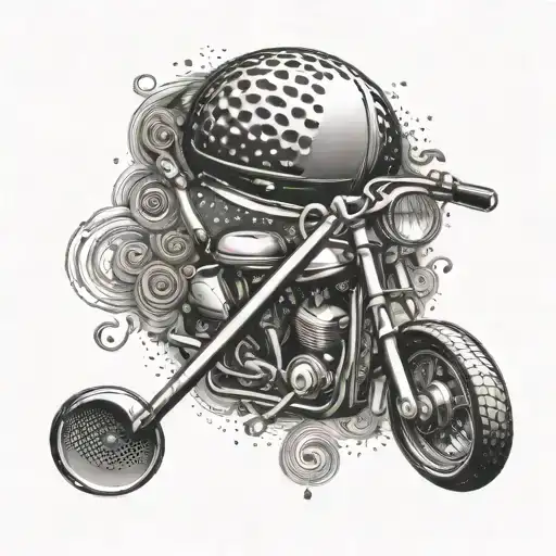 A Golf Club Morphing Into A Motorcycle Handlebar With Musical Notes Swirling Around
