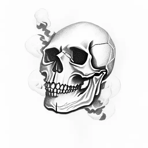Emo Skull With Smoke Around It And Coming Out Of Its Mouth