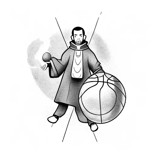 A Priest Holding A Basketball With A Crow Perched On His Shoulder