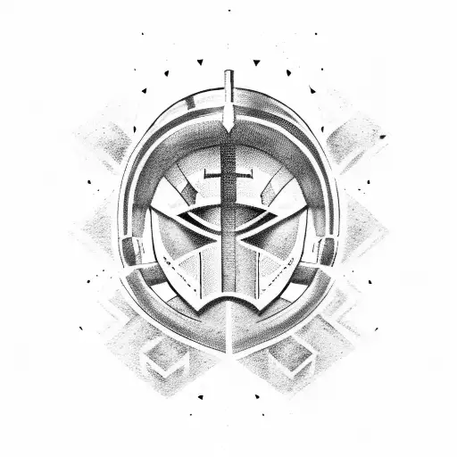 A Spartan Helmet With A Sword Piercing Through It And A Banner With The Phrase 'Molon Labe'