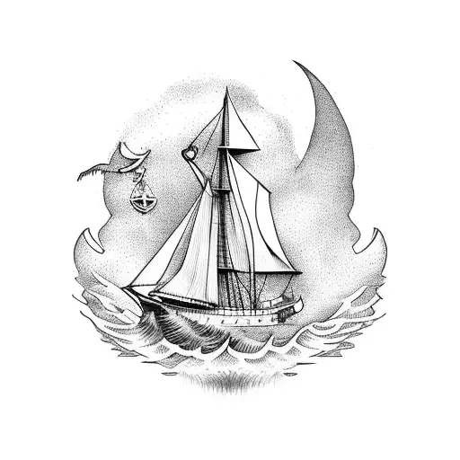 Ak47 With An Angel And A Sailing Ship In The Sea