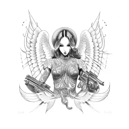 Angel With Gun Surfing On Bali