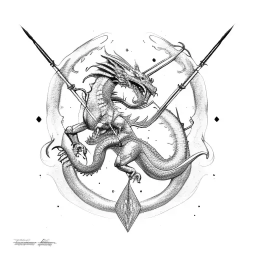 Sagittarius Sign Fighting With Dragon