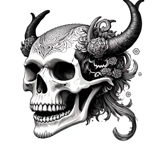 Skull And Japanese Demon