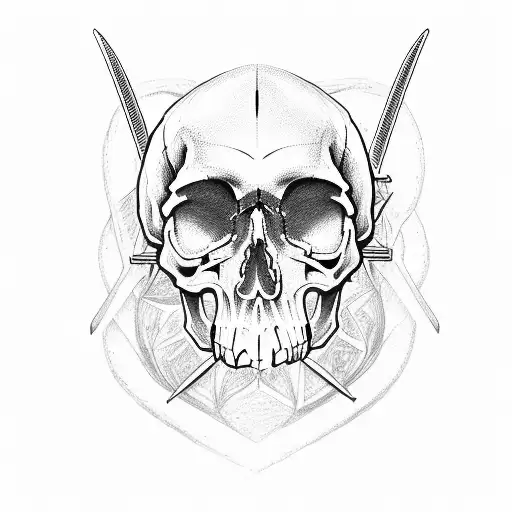 Humans Skull Woth A Sword In It