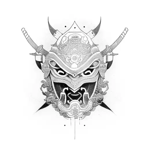 Omni Mask On Samurai And Japanese Flower Full Arm