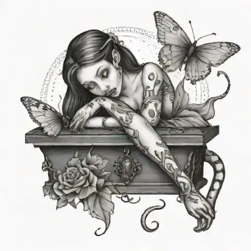 A Fairy Sitting On A Coffin With A Snake Wrapped Around Her
