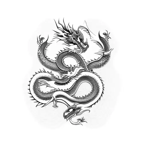 Dragon And Snake Entwined In A Symbolic Representation Of The Mafia In Dotwork Style