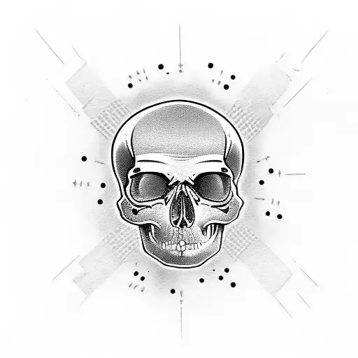 Trash Polka Style Tattoo Of A Skull And Crossed Wrenches