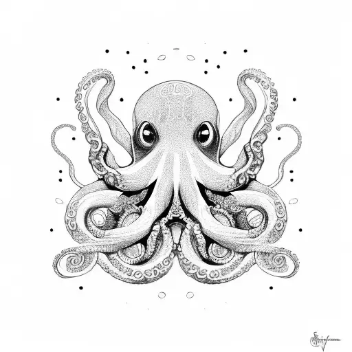 A Mystical Octopus Surrounded By Intricate Dotwork Patterns