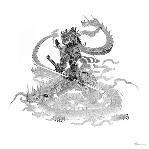 Blasian Samurai Woman With Dragon