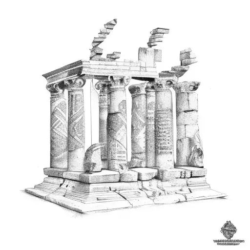 Bookshelf With Roman Columns And Festival Flags