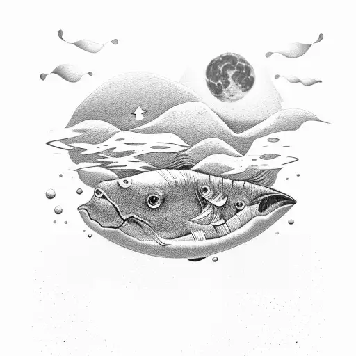 Underwater Landscape With Moon Beams Shining Down