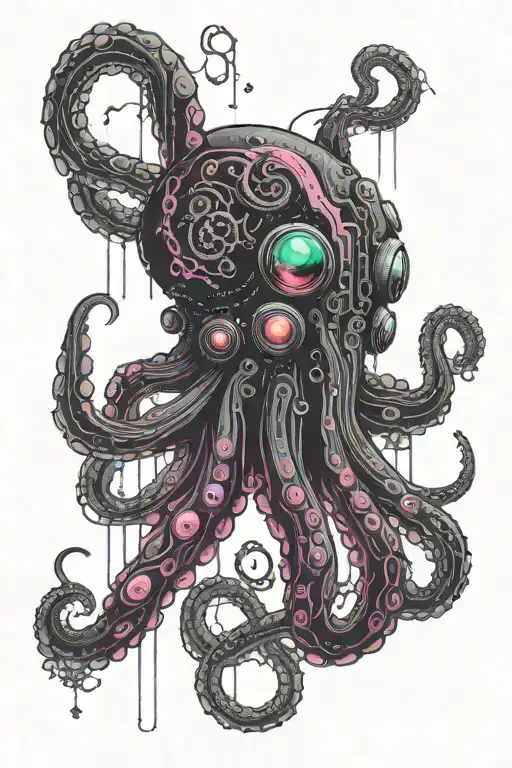 A Cyberpunk-style Octopus With Neon Lights And Glitch Effects Inspired By Neuromancer Aesthetics