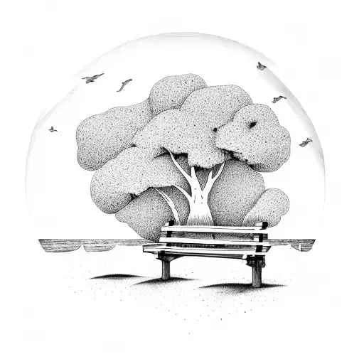 Beach With A Bench In Middle And Trees On Both Side