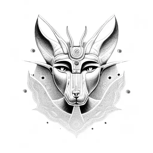 Anubis As The Main Element With Hieroglyphic Mandala In Background