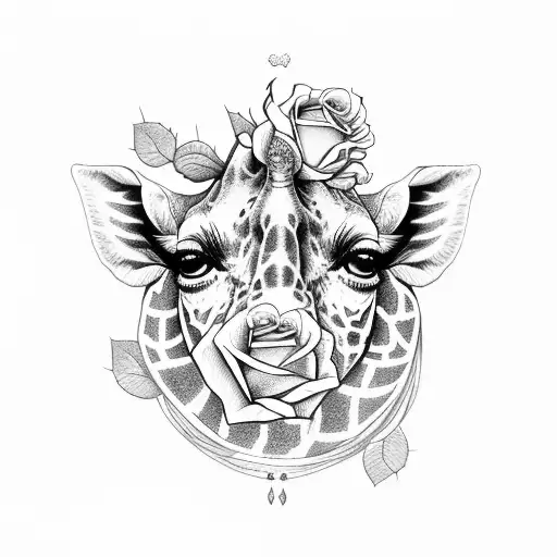 Giraffe With Red Rose And Narjes