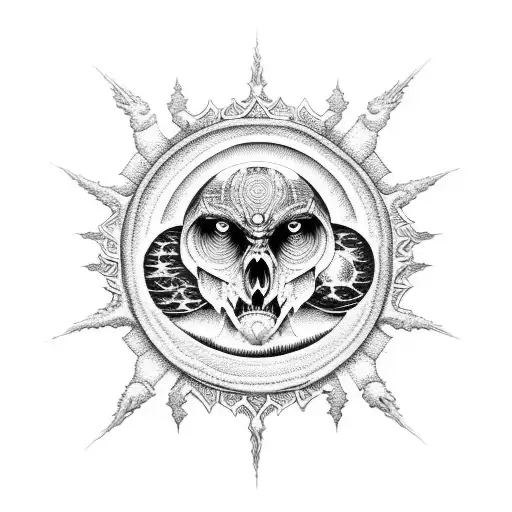 A Heavy Metal-inspired Moon With Intricate Dotwork Patterns