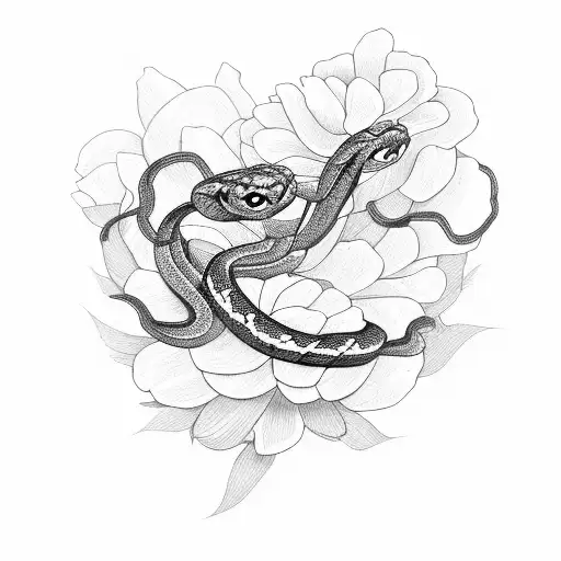 Snake With Four Peonies