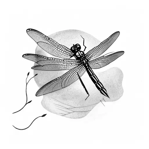 A Dragonfly Flying Next To A Plant Growing Towards A Black Star