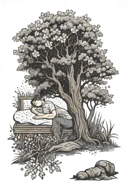 A Serene Scene Of A Teacher Napping Under A Tree Filled With Iowa Wildflowers
