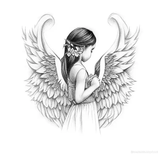 Cute Girl With Angel Wings Side View