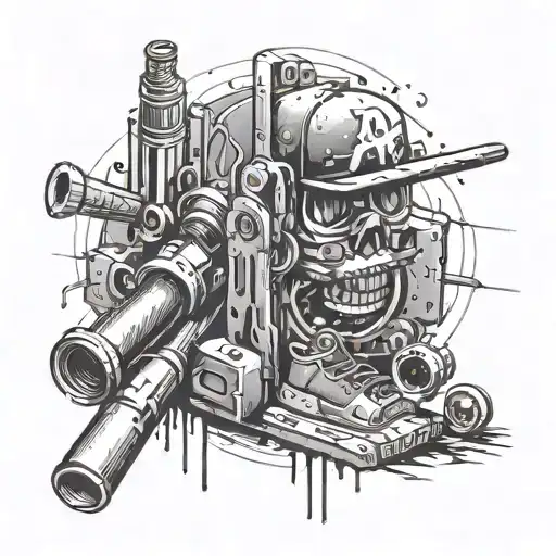 A Graffiti-style Art Piece Featuring Elements Of Hip Hop Culture And Industrial Painting Tools