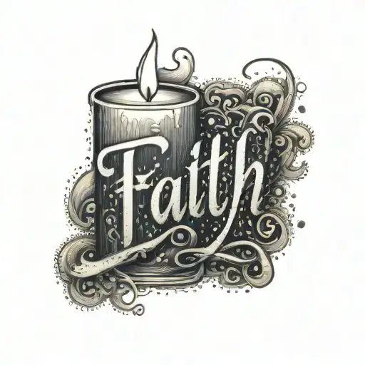 A Candle With Word Faith On The Side In Cursive