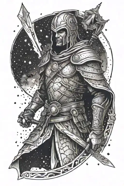 Warrior In A Mantle Against The Background Of The Galaxy