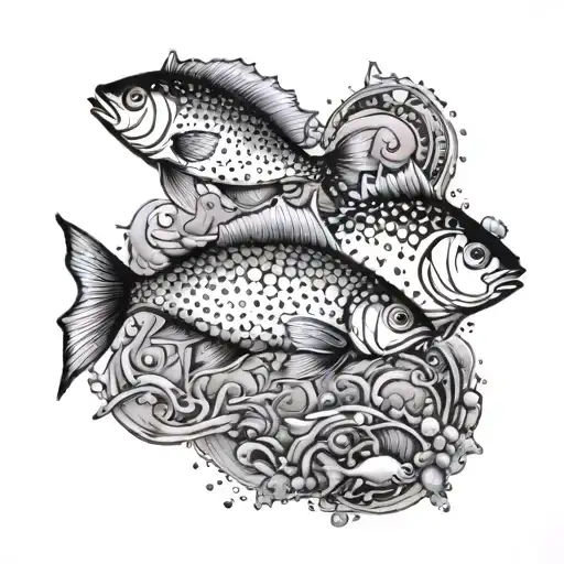 Ocean And Fish Black And White