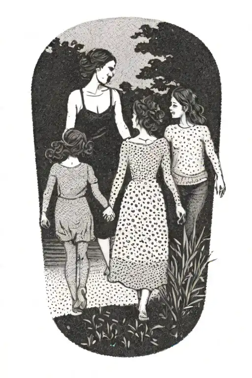 Mother And Two Daughters Holding Hands