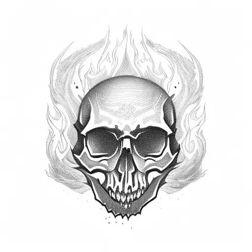 Skull Covered In Flames All Around