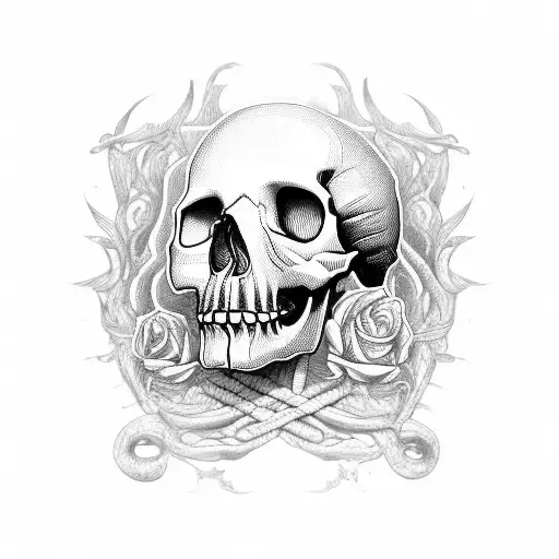 A Skull On The Spine With Intestines