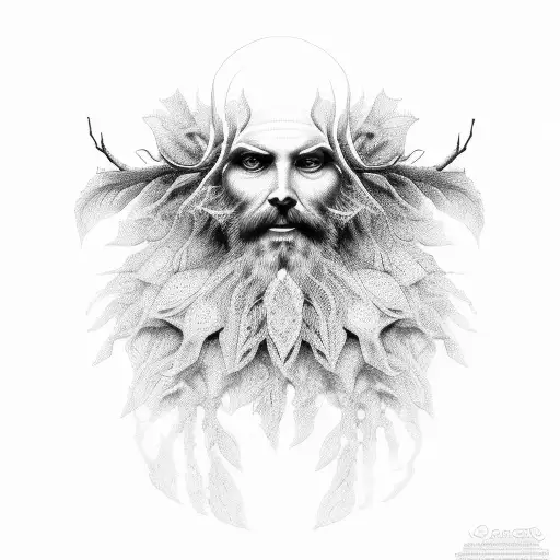 A Dotwork Portrait Of A Leshy With A Glowing Computer Code Background