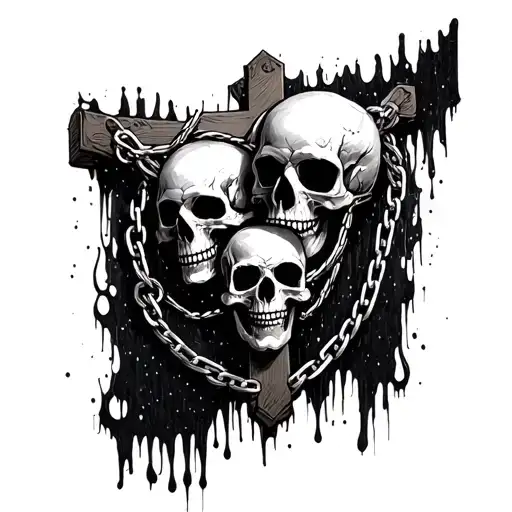 Melting Creepy Parchment With Crucifix Chain And Skulls